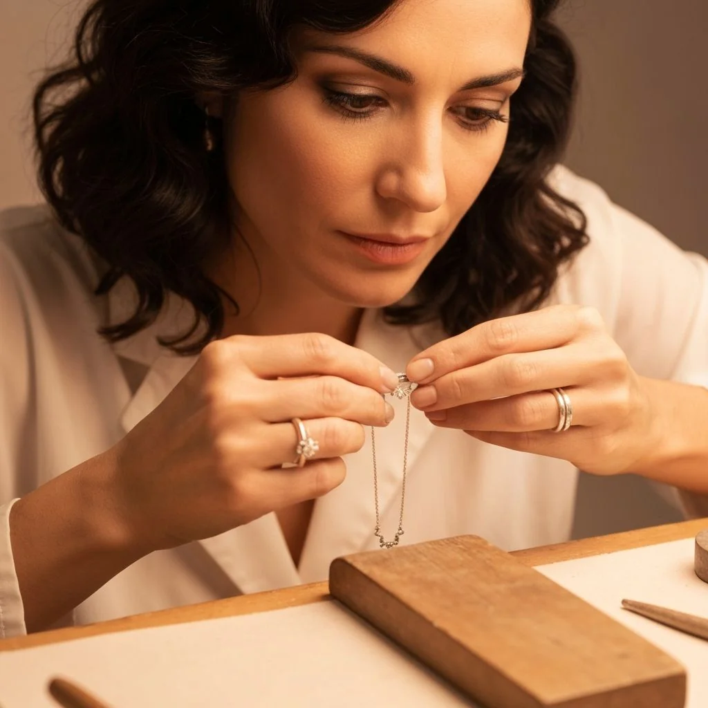 Chiara nel suo laboratorio orafo artigianale